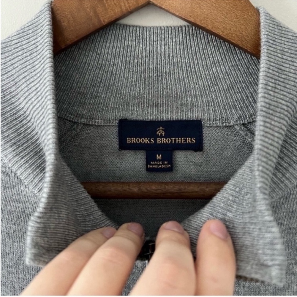 Brooks Brothers Light Gray Half Zip Sweater Prima Cotton Size Medium NWOT - Picture 6 of 10